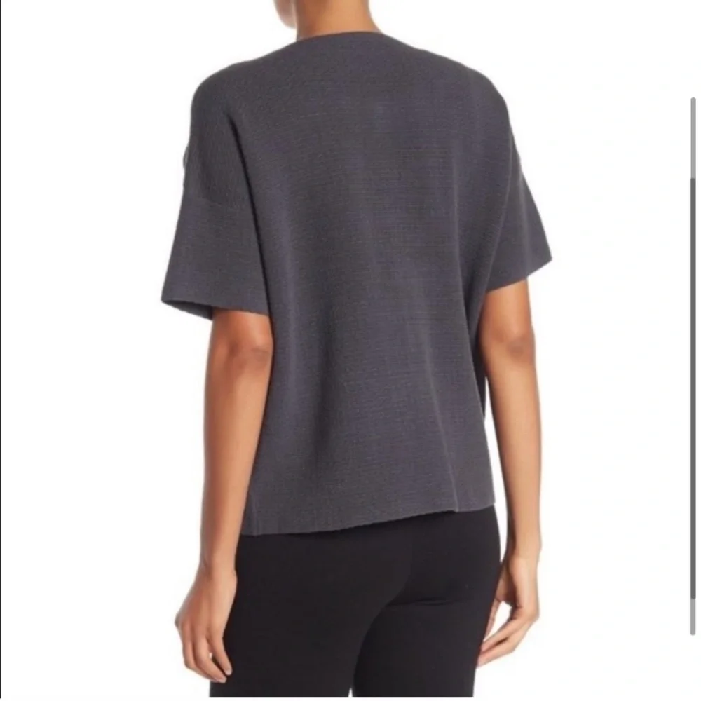 NWT Eileen Fisher Size Medium Short Sleeve Silk Blend Cardigan Gray Graphite
